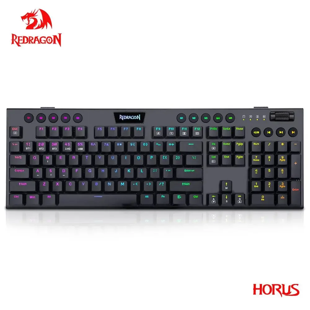 REDRAGON Horus K618 RGB с поддержкой Bluetooth 5,0, беспроводная USB 2,4G, 3-режимная механическая игровая клавиатура, 104 клавиши для вычислительного ПК, ноутбука