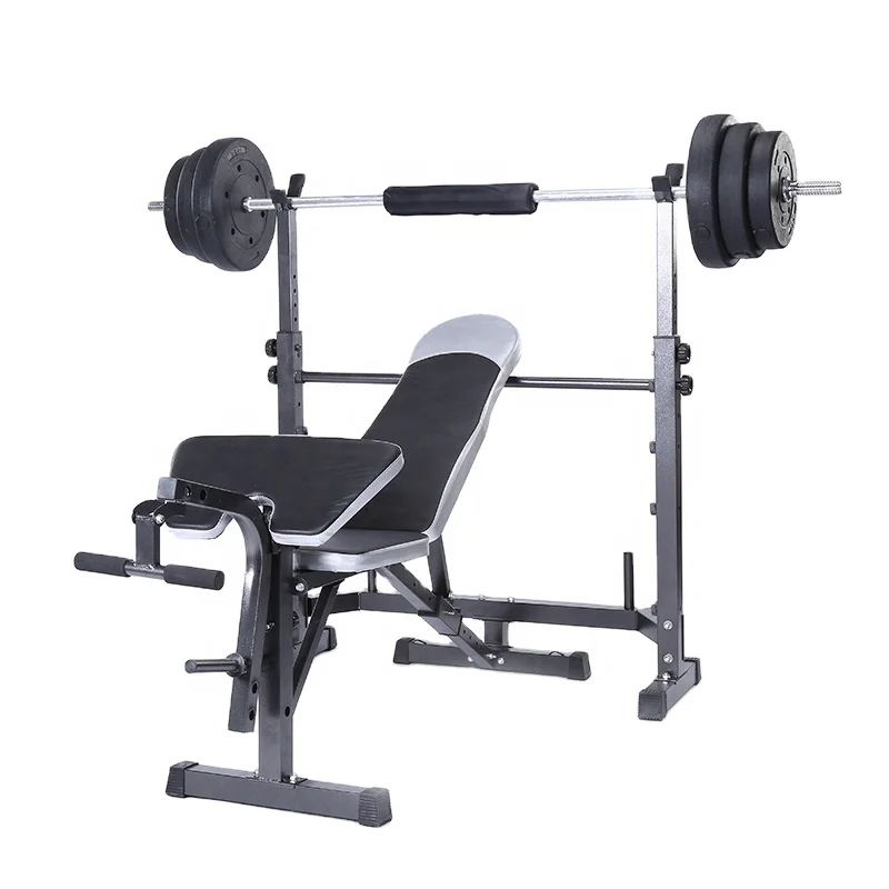 

Multi home gym equipment adjustable weightlifting bench press with lat pull down bar