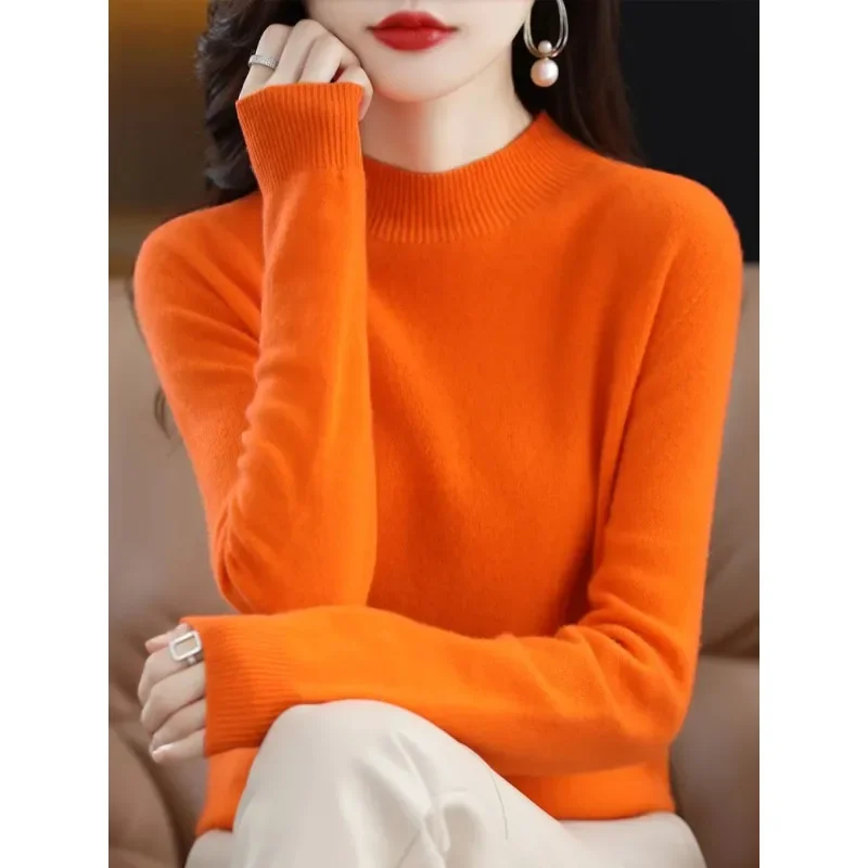 

High Quality Merino Wool Cashmere Women Knitted Sweater Turtleneck Long Sleeve Pullover Autumn Clothing Jumper Top N171