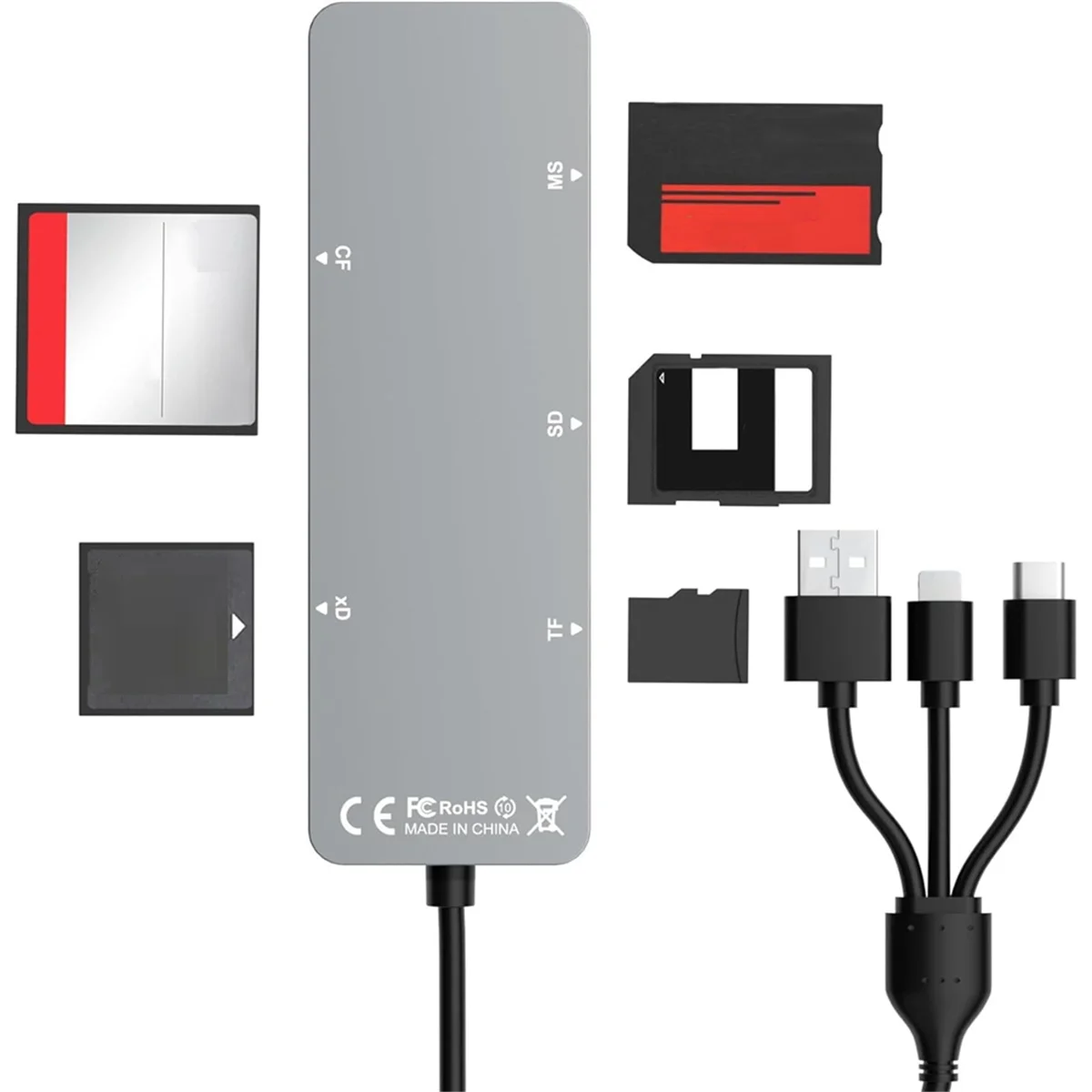 5 in 1 Multi Memory Card Reader SD/TF/MS/CF/XD Card Reader USB C OTG Adapter Memory Stick Pro Duo Adapter for