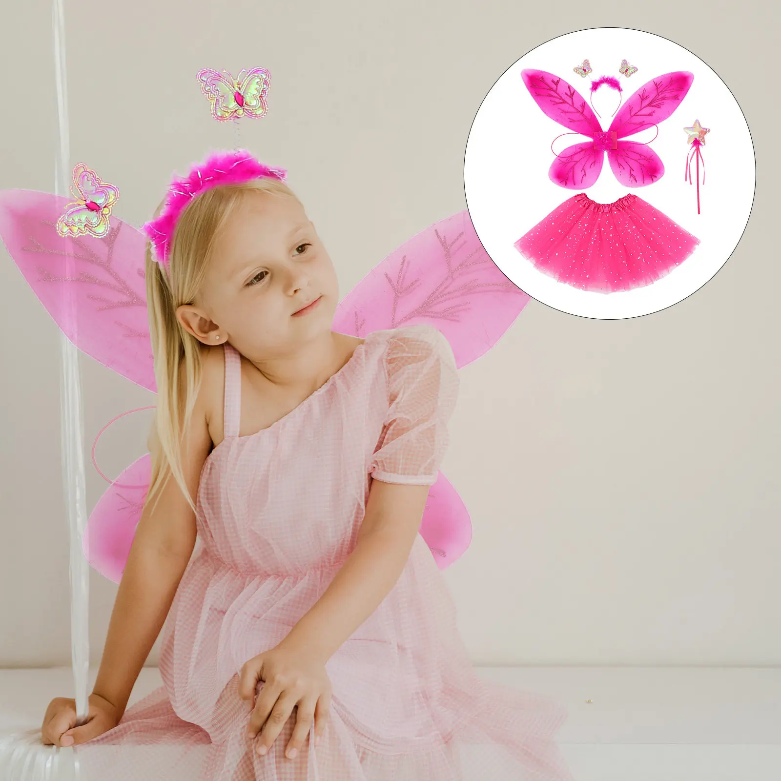 1Set Butterflies Fairy Dressing Up Set Girls Comfortable Skin-Friendly Wings Skirt Headband Wand Eye-Catching Festival Party