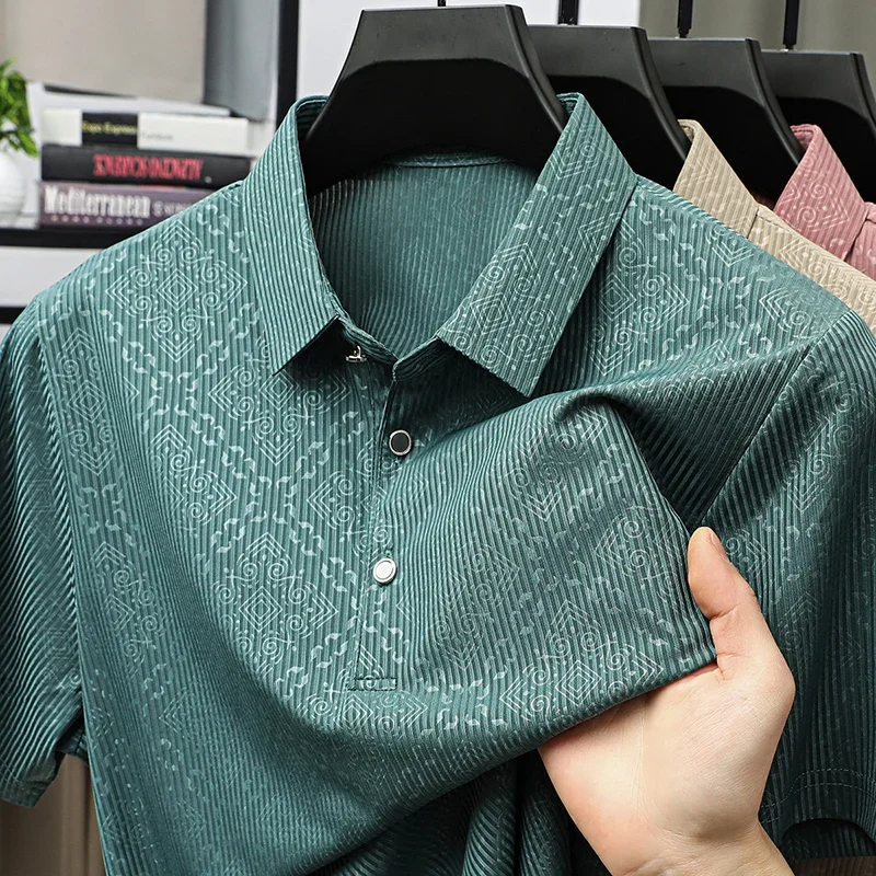 Luxury Men T Shirt Casual Short Sleeve Ice Silk Cool Soft Business Work T-shirt Summer Wear for Men