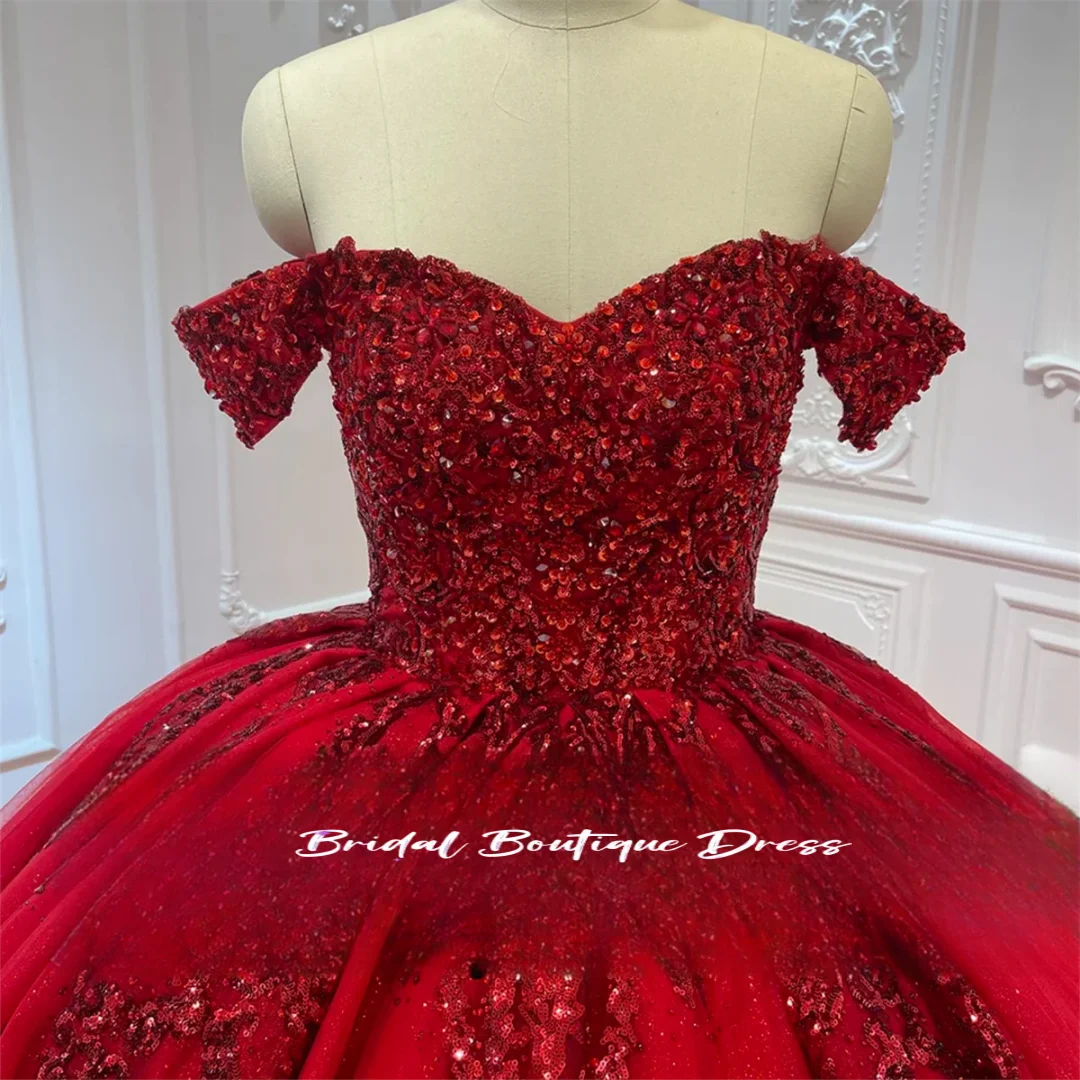 Vestido de quinceañera rojo elegante personalizado, lentejuelas brillantes, magnífico corsé con cuentas, vestidos de baile