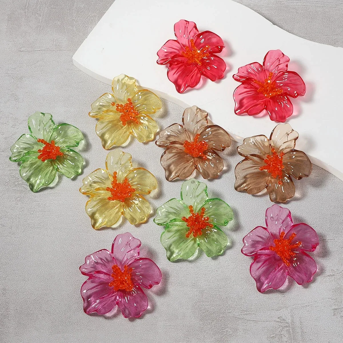 Trendy Vintage Colorful Acrylic Transparent Large Flower Earrings for Women Exquisite Elegant Party Holiday Jewelry Accessories