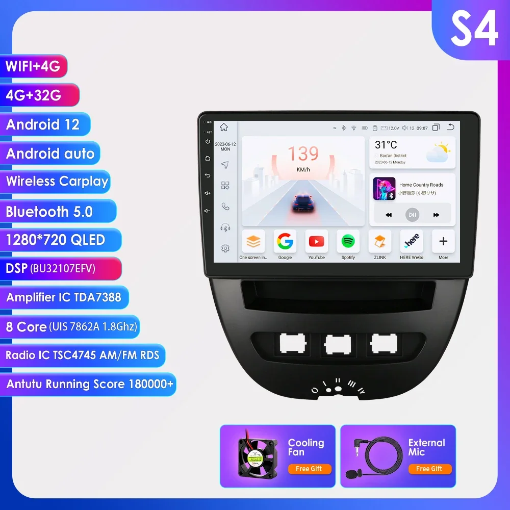 2 Din Android Auto Radio Voor Peugeot 107 Toyota Aygo Citroen C1 2005 - 2014 Draadloze Carplay Android Auto 4G Rds 7862 Geen Dvd