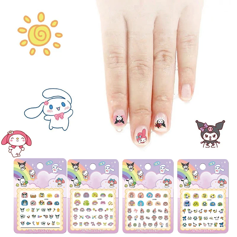 5 Sheet Sanrio Hello Kitty 3D Nail Stickers Press On Nails Cartoon Kuromi Cinnamoroll Stickers Nail Art Decoration Supplies