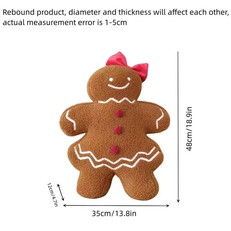 Christmas Cute Gingerbread Girl Shaped Throw Pillow, 1 Count Lovely Soft Comfortable Plush Cushion