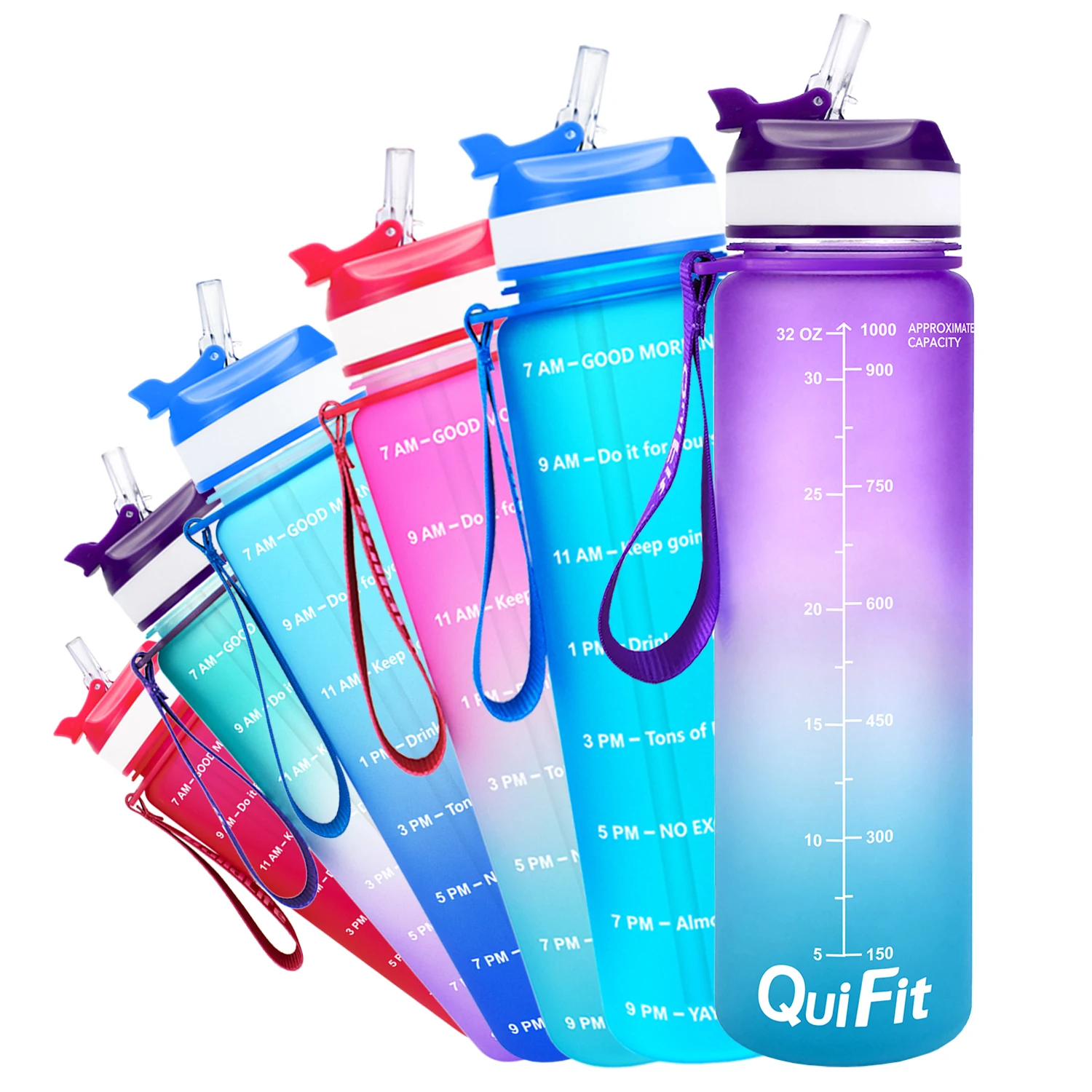 

QuiFit 1L 32 OZ 1000ML Tritan Water Bottle With Straw BPA Free Drinking Cups Bicycle Portable GYM Outdoor Sports Fitness Jug