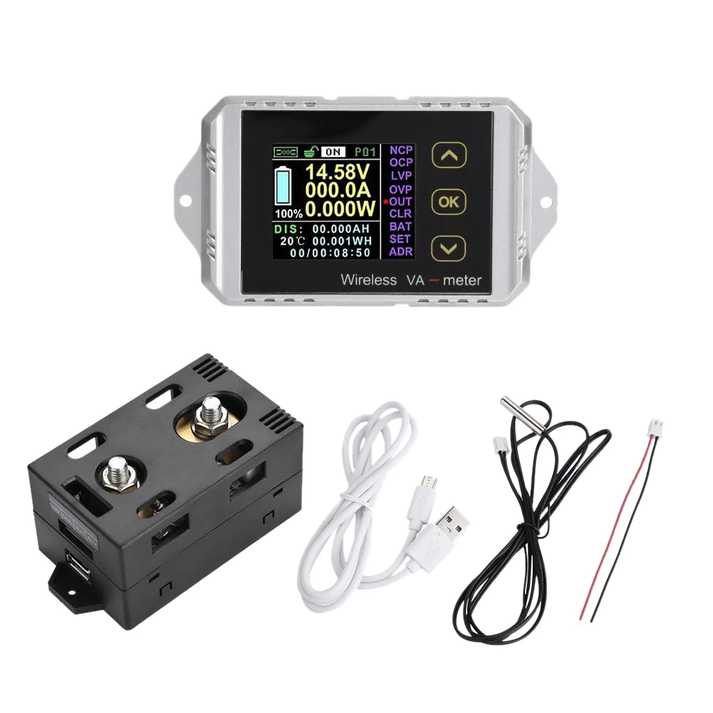 Multi-Function DC Meter , USB Voltage Tester Wireless Color LCD Screen DC Voltage Ammeter Power Meter Watt Tester VAT-1050