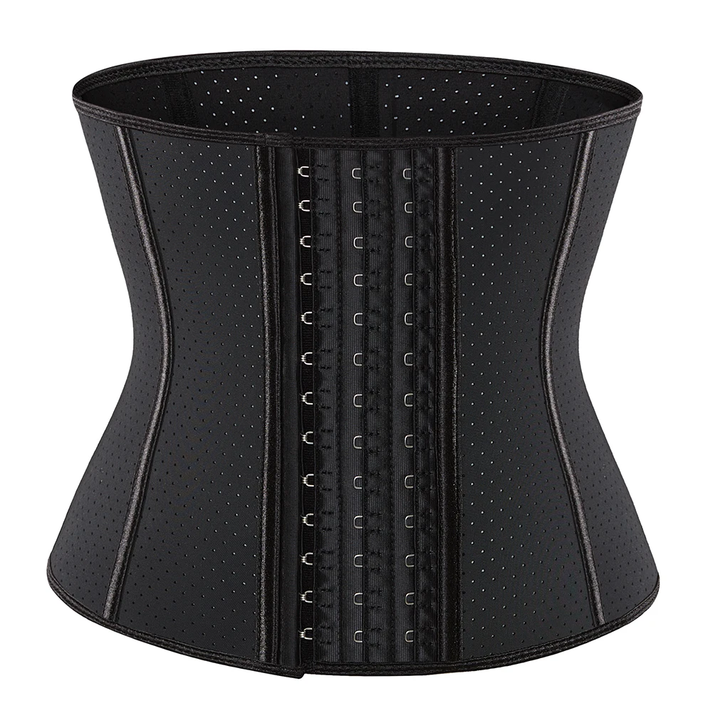 Breathable Air Hole Latex Waist Trainer Corset Steel Boned Black Slimming Shaper Korset