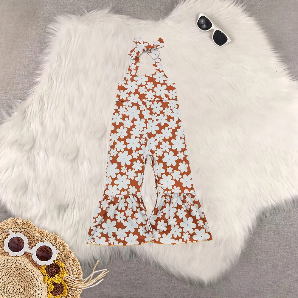 

8.18 Baby Girls Summer Jumpsuits Baby Girls Flowers Strap Bell Bottom Jumpsuits