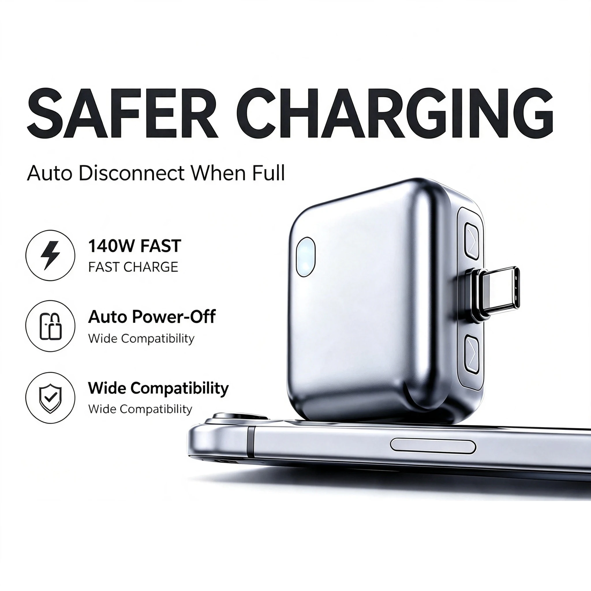 140W Smart Full Charge Separator Type-C Charging Adapter Overcharge Protection Auto Power-Off for Type-C Devices