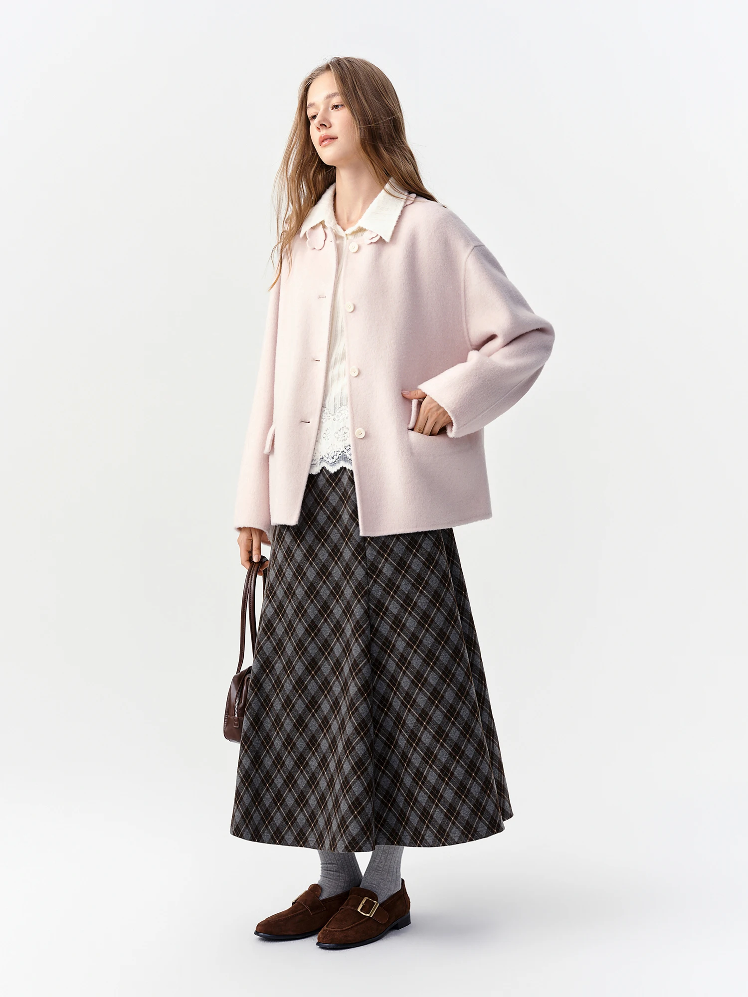 DUSHU Vintage Plaid Mermaid Skirt Women High Waist A-line Flared Midi Skirt Office Casual Long Skirt Preppy Style Age-reducing