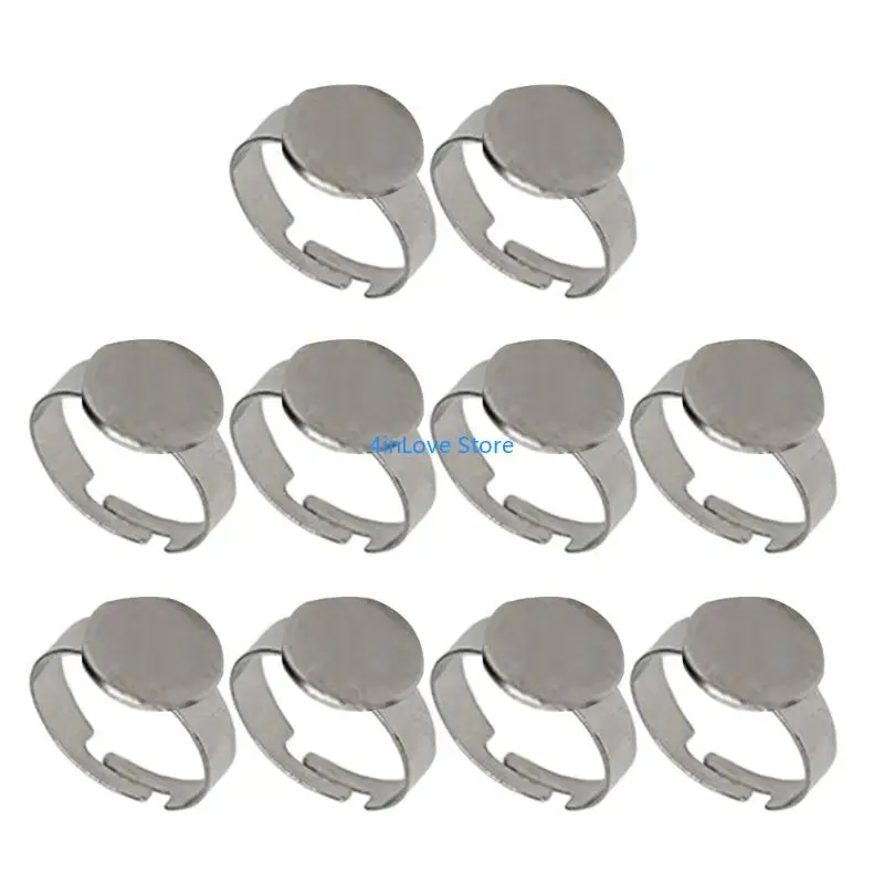 T4MD 10 قطعة حلقات من الفولاذ المقاوم للصدأ قواعد متينة من الفولاذ المقاوم للصدأ حلقات قابلة للتعديل يتصاعد لصياغة مجوهرات فريدة #3