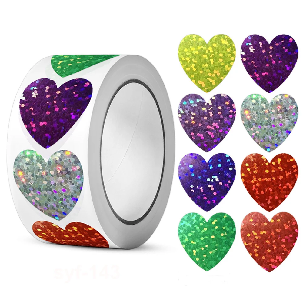 500pcs Holographic Colorful Heart-shaped Stickers Reward Stickers Labels For Children School Notebook Stationary Decorations