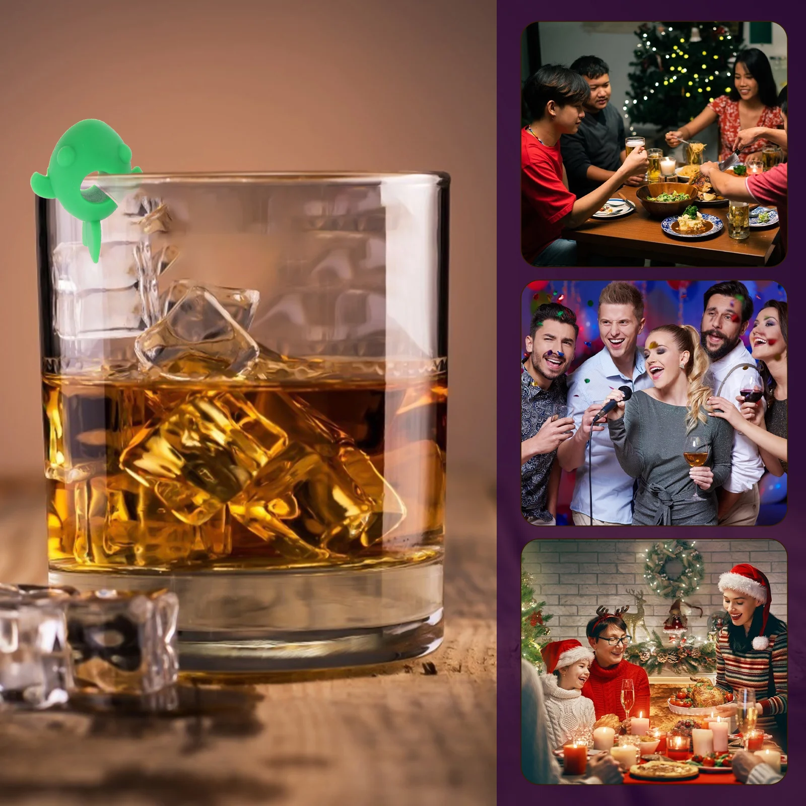 

6Pcs Silicone Wine Charms Drink Markers for Glasses Food Grade Heat Resistant Non Fade Grip on Rim Or Stem Glass Charms for Prom