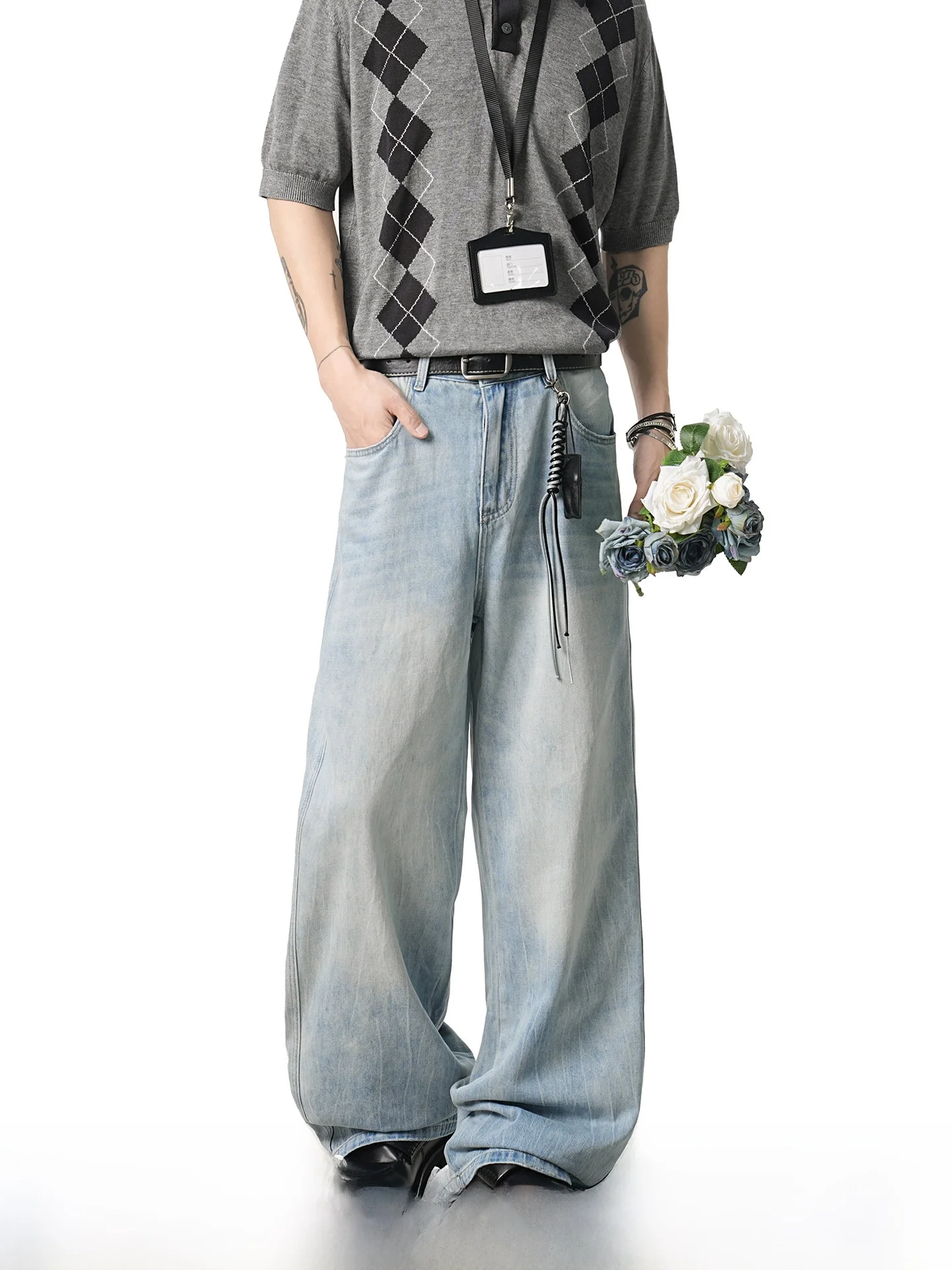 

American Retro Men's Wide Leg Jeans Summer Casual Straight Thin Cotton Denim Blue Jeans Youth Wear Commute Style Loose Fit