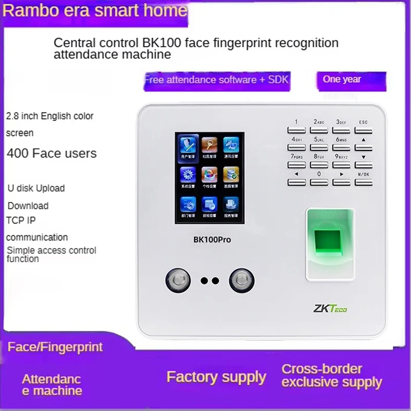 Entropy-based zktechBK100 Ebay facial recognition fingerprint password attendance clock in machine
