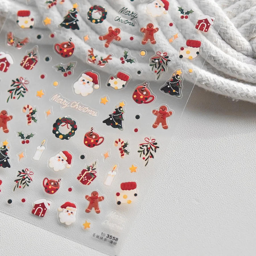 5D thin tough nail art stickers high quality cute Christmas nail stickers Merry Christmas three-dimensional design nail stickers