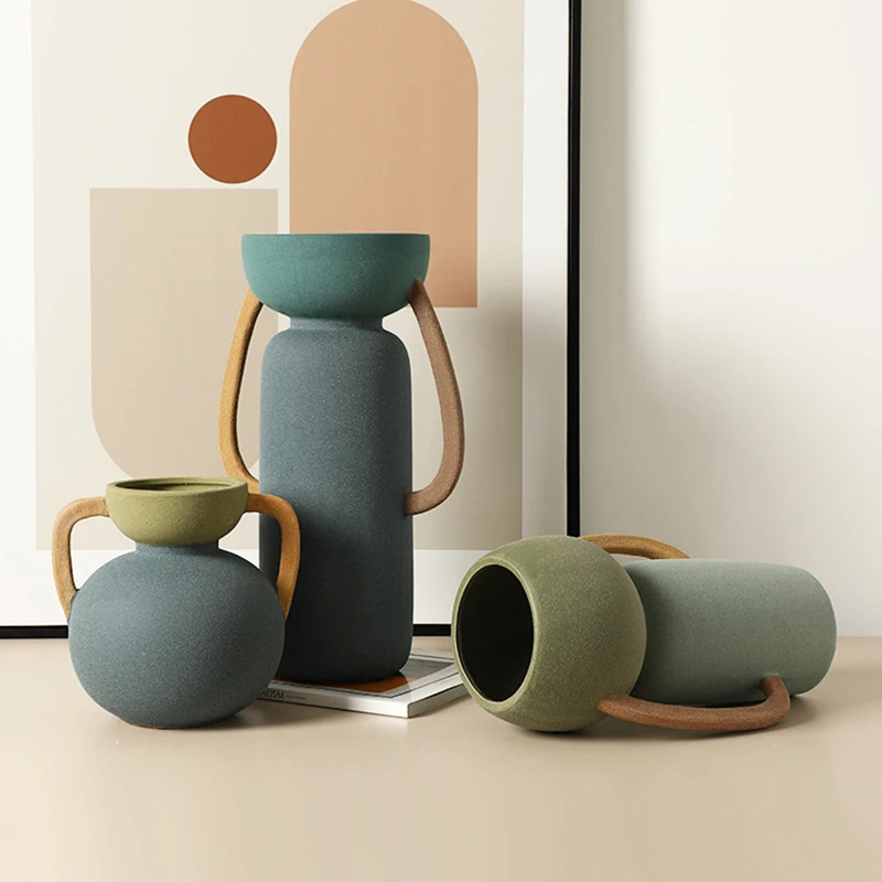 Modern Vases Nordic Simple Decorative Vase Luxury Double Eared Ceramic Vases Home Entrance Hall Living Room Desktop Ornaments