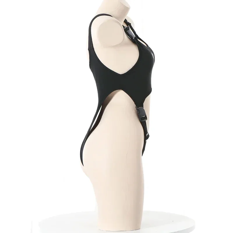 ชุดเซ็กซี่สำหรับผู้หญิง ชุดรัดรูปสีดำแบบมีสายรัดหัวเข็มขัด สำหรับเล่นเกมเซิร์ฟเวอร์เอาชีวิตรอดในป่า ชุดนอน ชุดชั้นใน