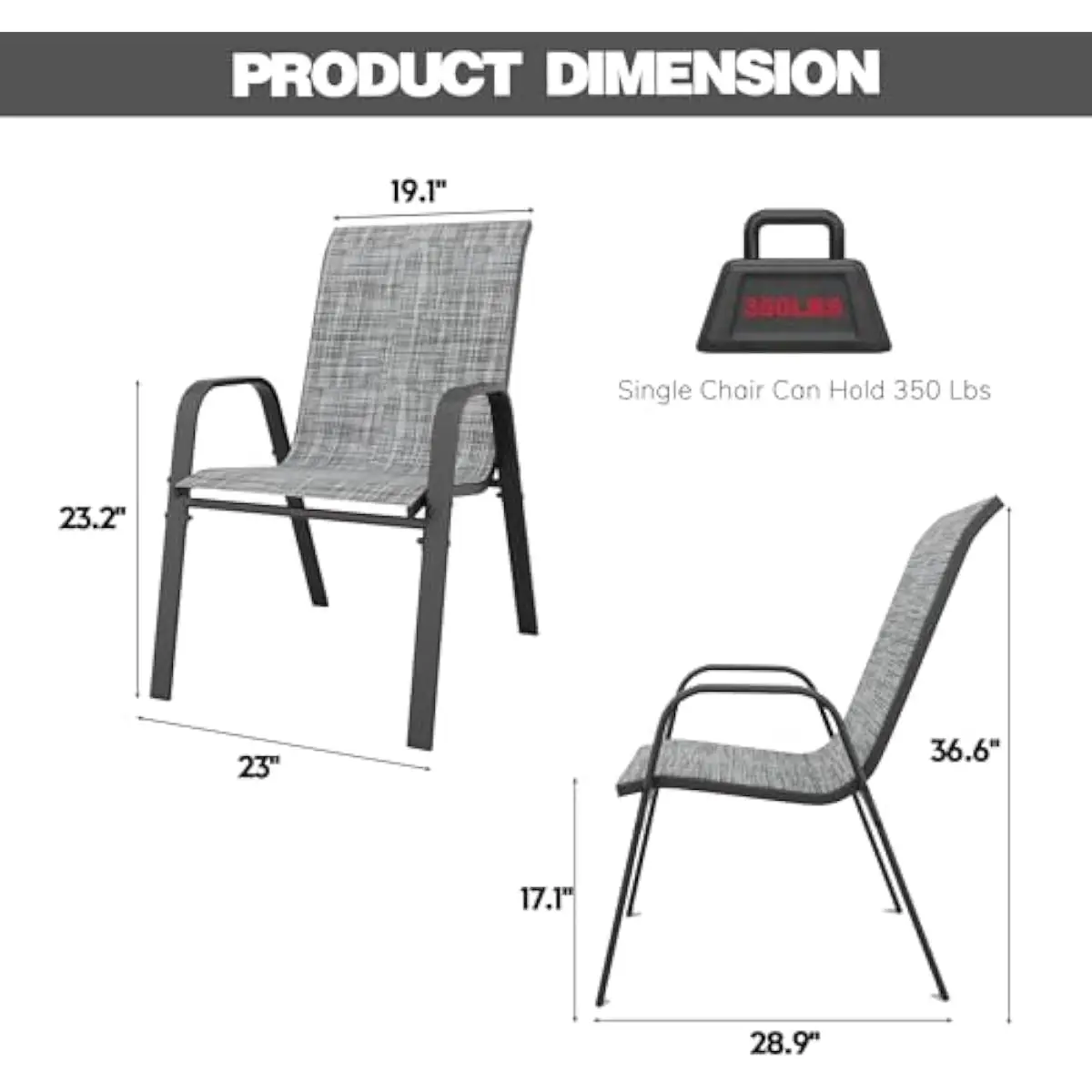 Set of 6 Modern Stackable Outdoor Dining Chairs with Textilene Mesh Seat Backrest Ergonomic Design Weather-Resistant Powder-Coat
