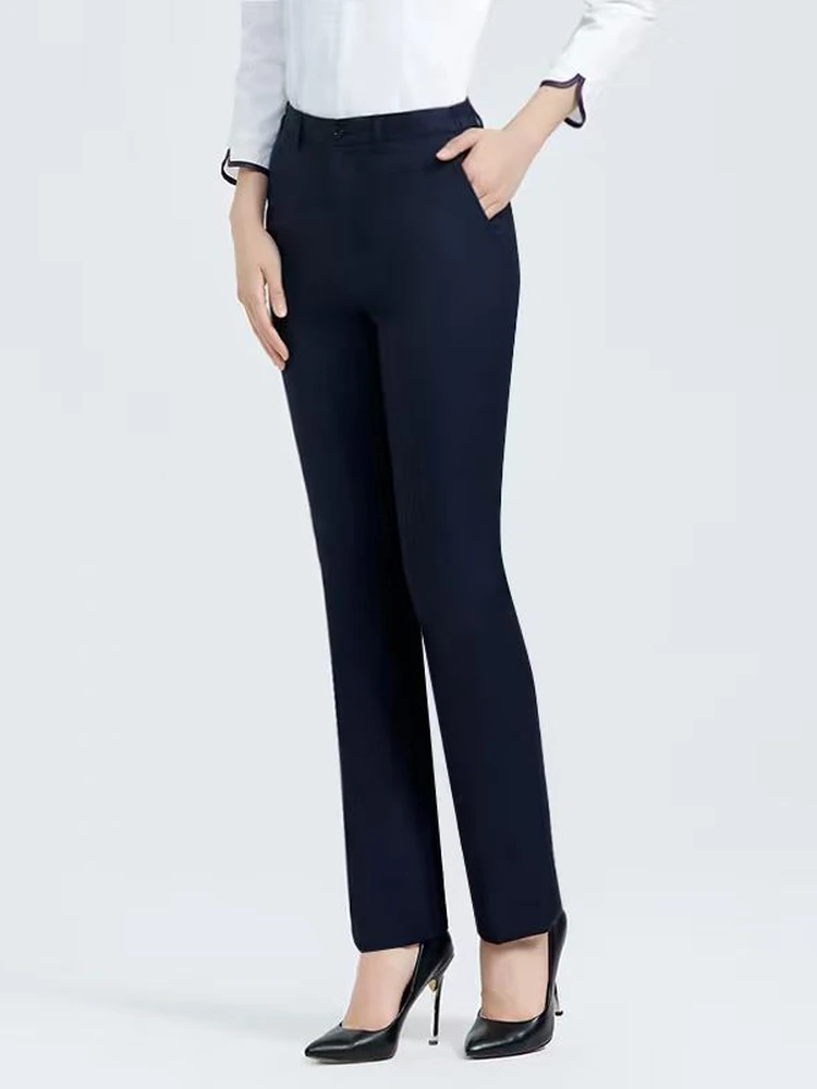 

Женские деловые брюки прямого кроя со средней посадкой, свободные, стройнящие, универсальные, для офиса, черные/темно-синие, длинные