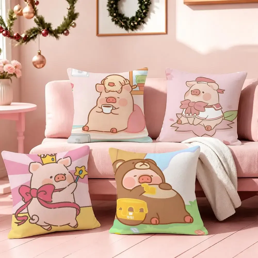 Cute Cartoon LuLu Pig Cushion Cover Soft Fluffy Short Plush Decorative Throw Cushion Case for Sofa Bedroom Home Decoration