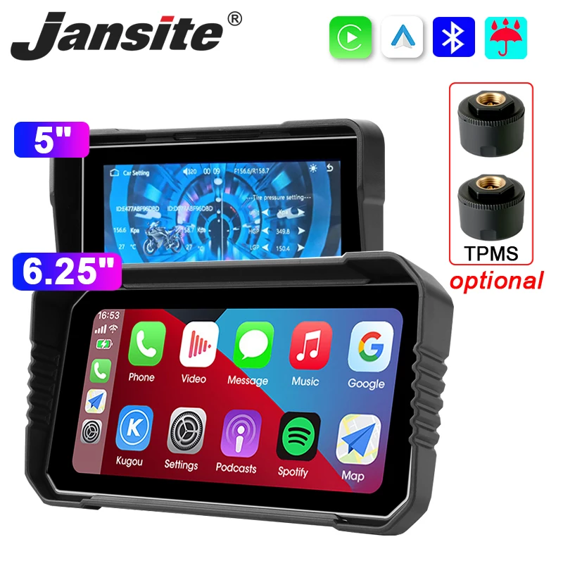 5/6.25 inch TPMS GPS Navigation Motorcycle IPX7 Waterproof Carplay Display Screen Portable Moto Wireless Android Auto Monitor