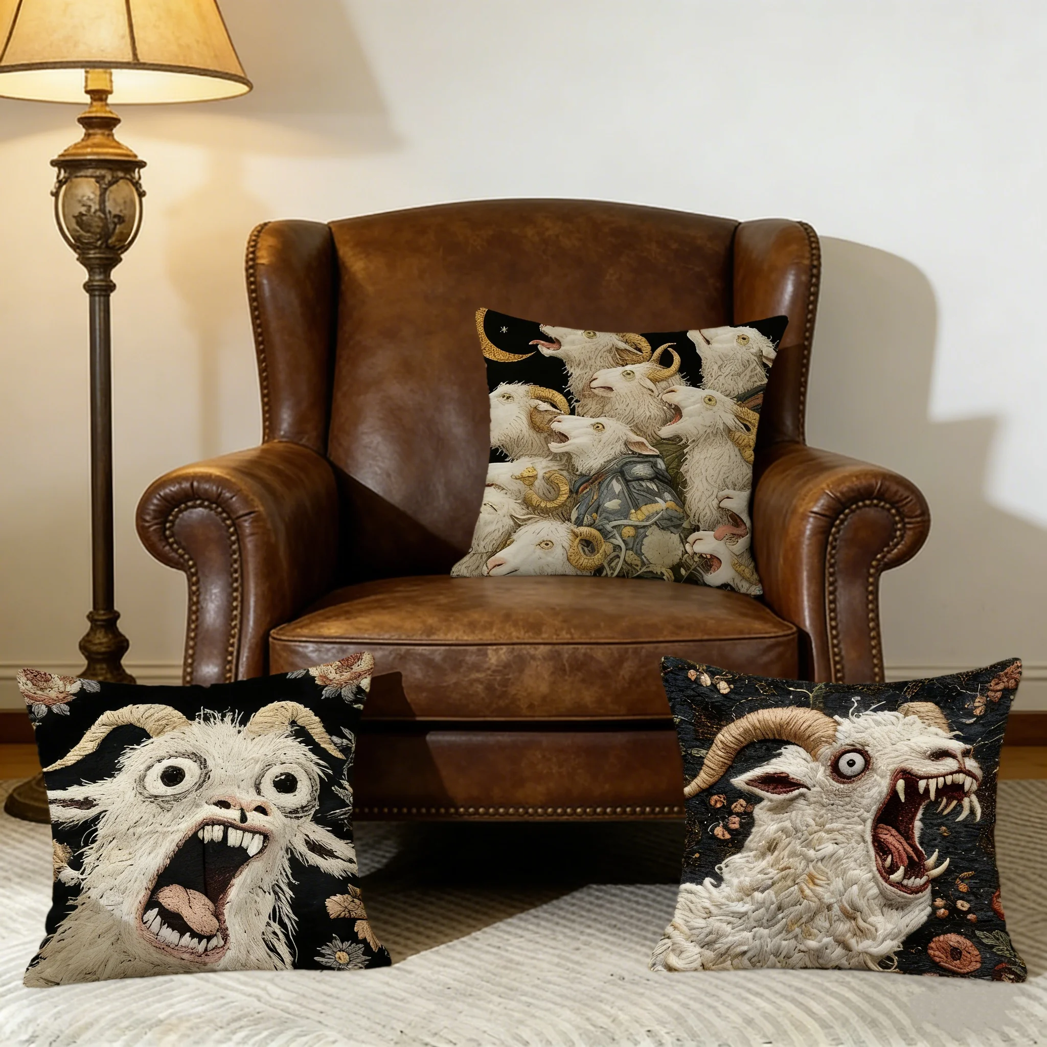 Goat Grimace Double Sided 2D Print Home Pillow Cover for All Season Decor Polyester Fabric Soft Comfortable Skin Friendly