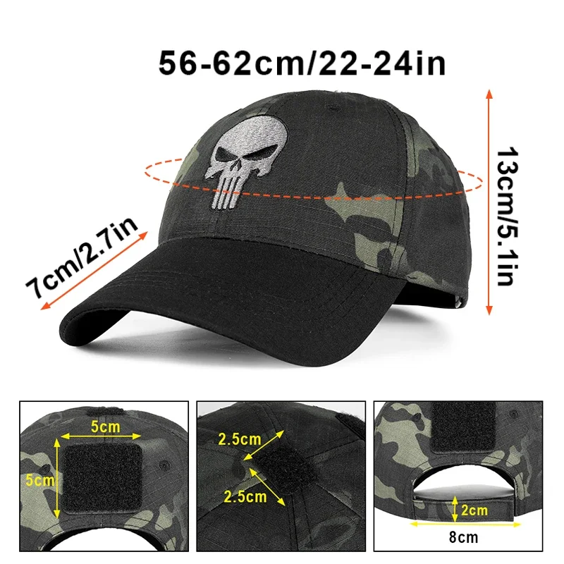 Camouflage Tactical Baseball Cap Combat Hunting Shooting Fishing Skull Trucker Hat Adjustable Snapback Sun Hats Summer Men Women