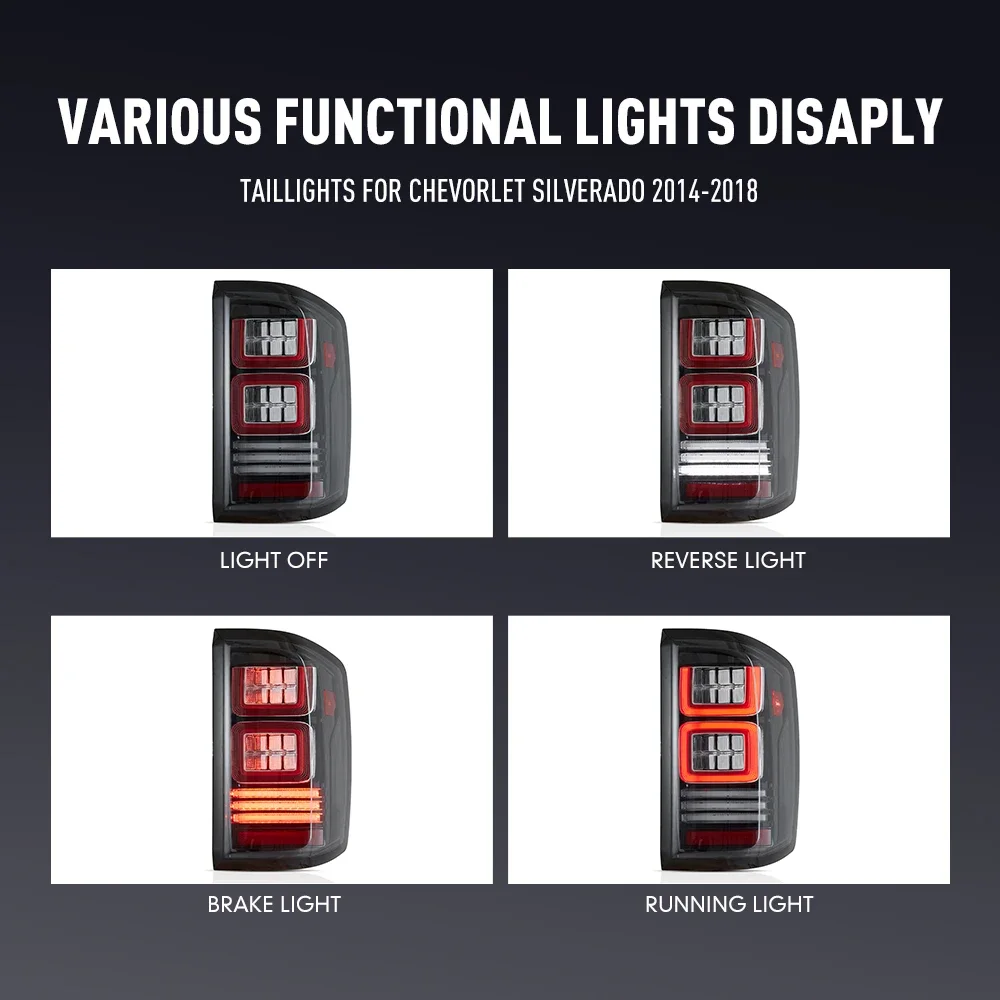 زوج من أضواء خلفية LED لسيارة شيفورليت سيلفرادو 14-18 عكس الفرامل إشارة دوران السيارة الخلفية الذيل ضوء الجمعية التوصيل والتشغيل