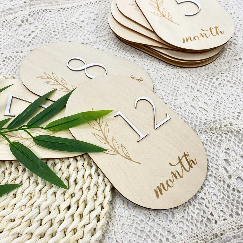 1Set Wooden Baby Month Milestone Card Flower Shape Record Card Newborn Birthday Gift Souvenir Baby Photo Photography Accessories