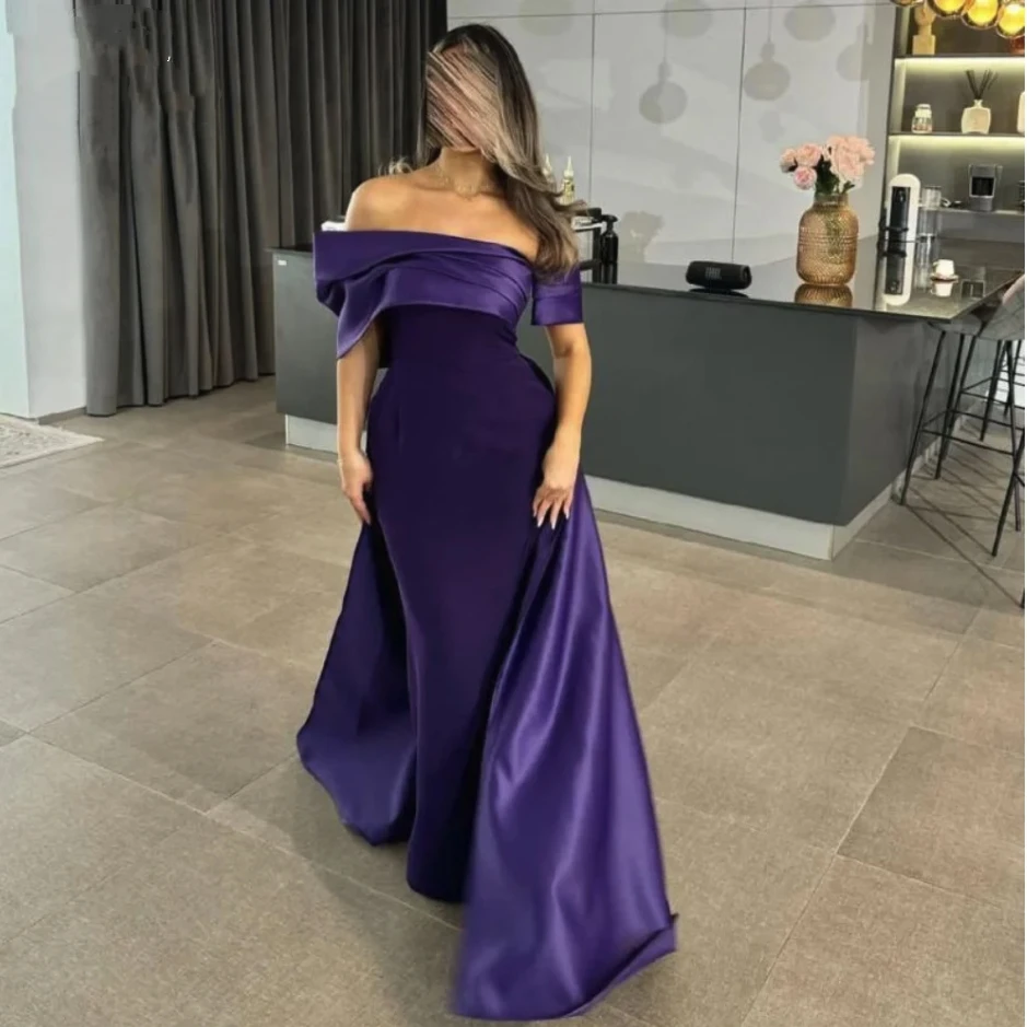 فستان سهرة بمقاسات مخصصة فستان حفلات أرجواني 2025 للنساء فساتين رسمية فستان سهرة على شكل بوق قبالة الكتف مخصص #1