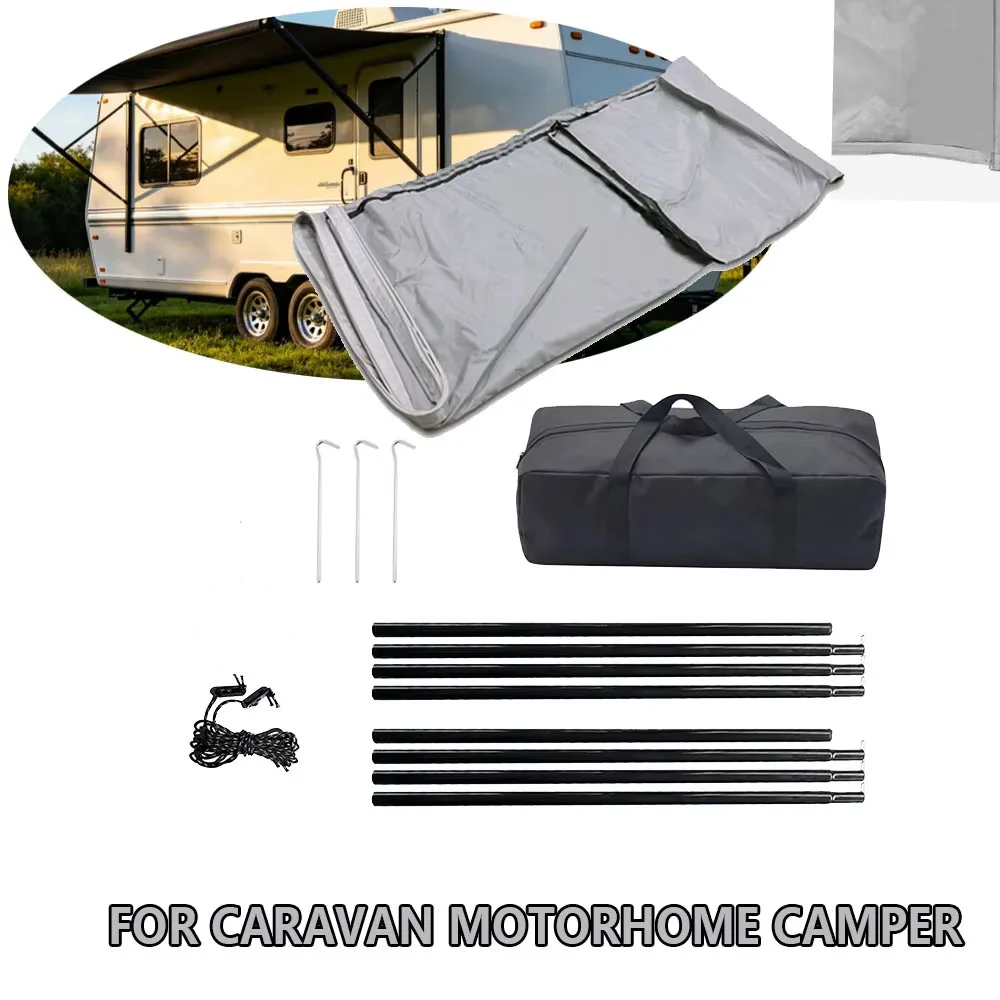 1Set Wohnmobil-Sonnenschutz-Vordach, Caravan-Seitenzelt-Set 4,5*2,4m, Outdoor-Zelt mit Aufbewahrungstasche für Camper, Wanderer, Caravan-Zubehör