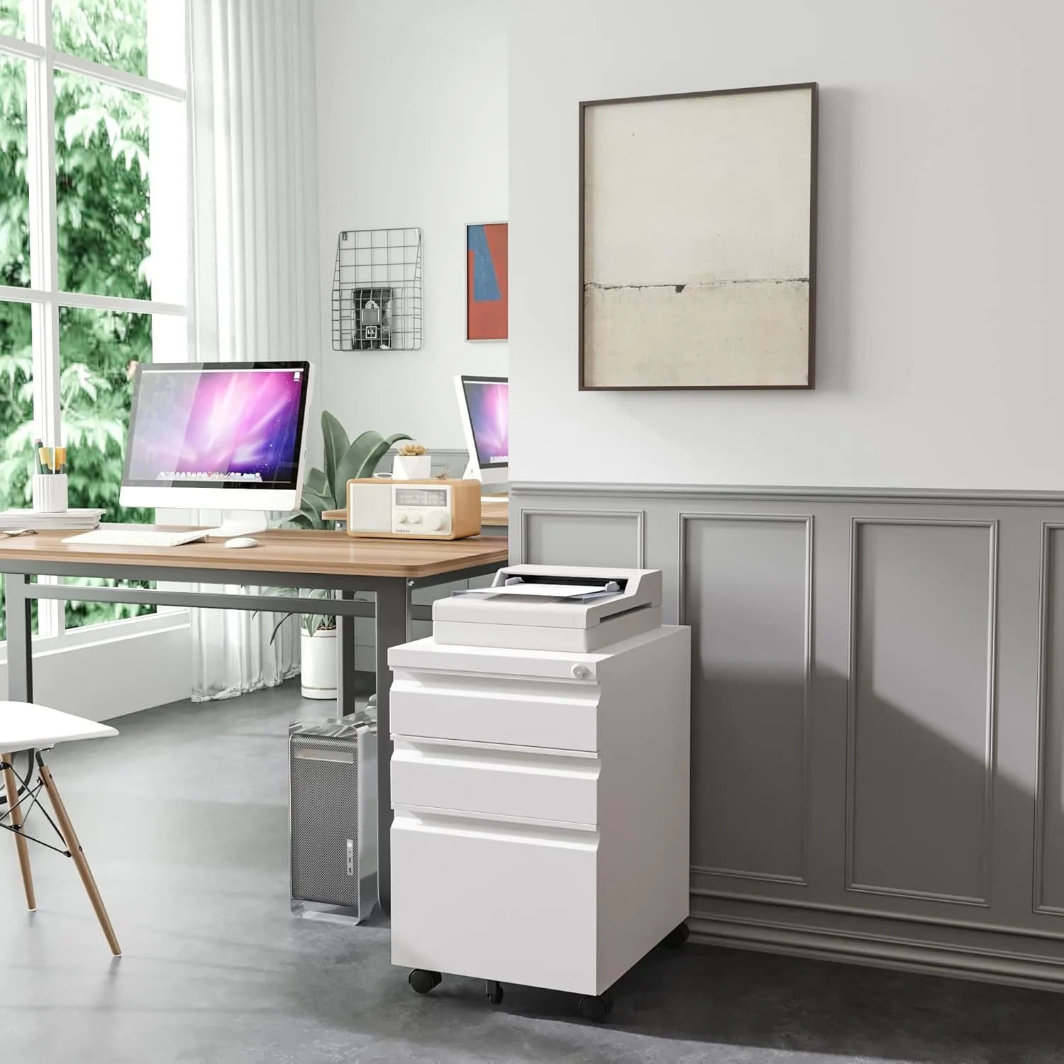 3 أدراج قابلة للقفل، خزانة ملفات تحت مكتب منزلي، خزانة ملفات قانونية/حرف/A4، أبيض #2