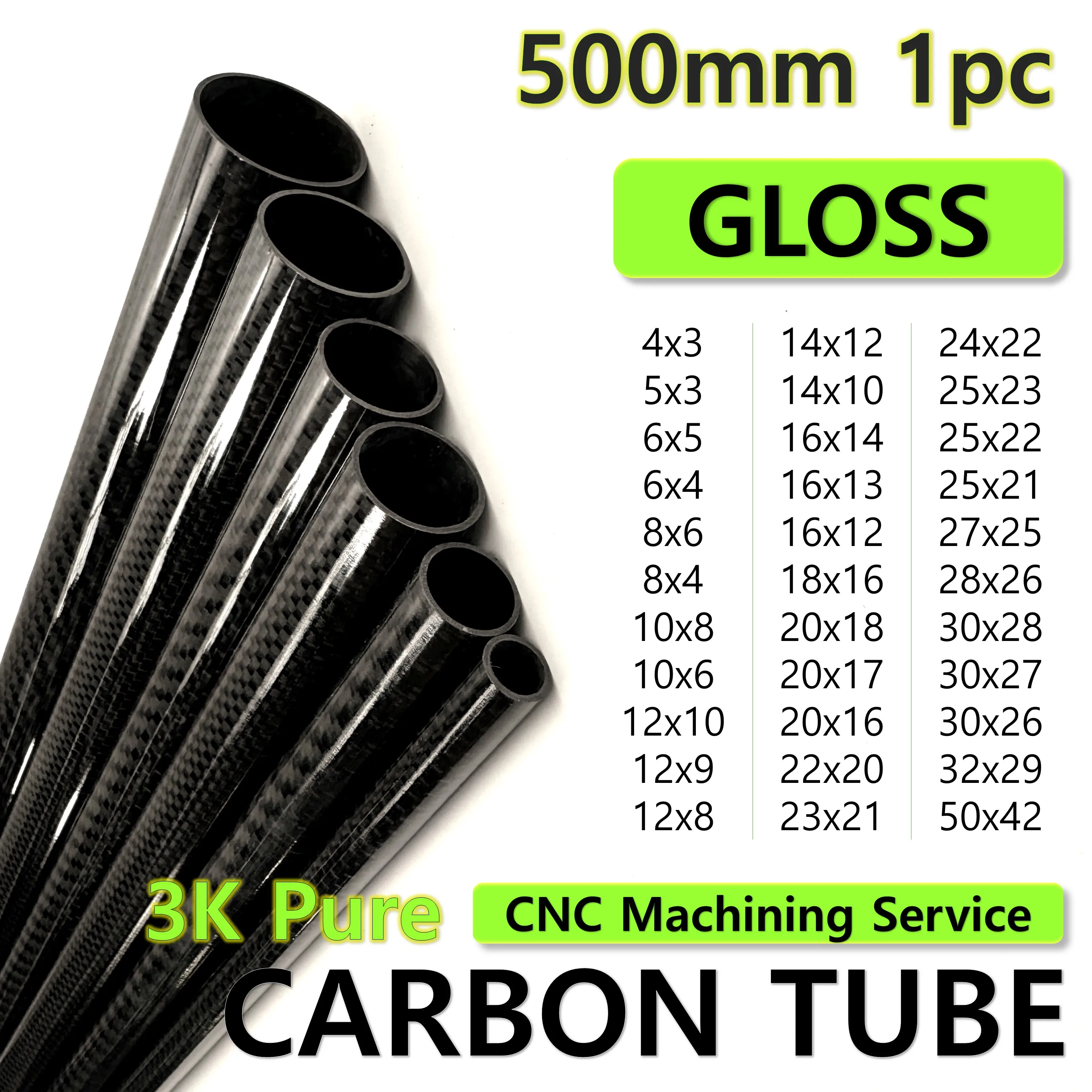 1Pcs Glossy Twill 3K Full Carbon Fiber Tube Length 500mm Diameter 5mm to 30mm Carbon Pipe for RC Model Airplane Parts DIY Usage