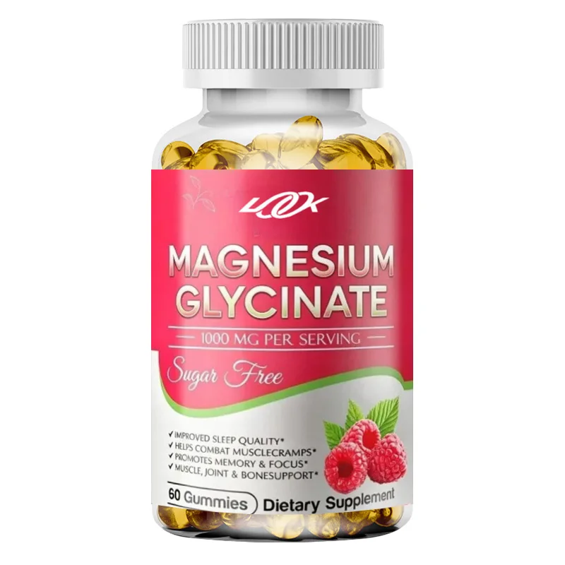 Glycine Magnesium Gummies 1000mg Sugar Free Magnesium Potassium Supplement Containing Vitamins D3, B6, Coenzyme Q10, and Calcium