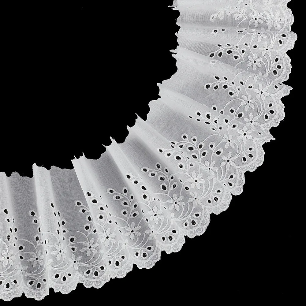 

5 Yards Cotton Embroidery Flower Ribbons Hollow Flower Lace Trim White 5-1/4 inch(135mm)