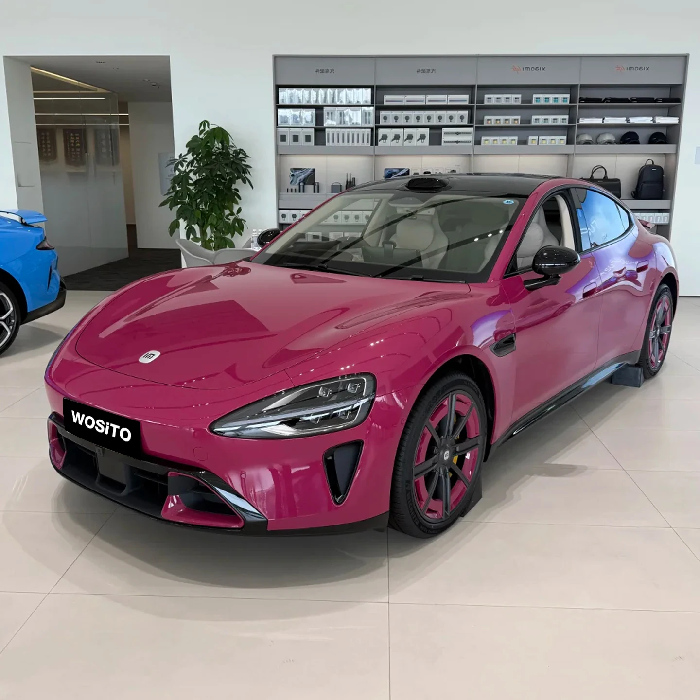 PET brilliant magenta stretchable car color changing bag made of vinyl, self-adhesive detachable car packaging film,