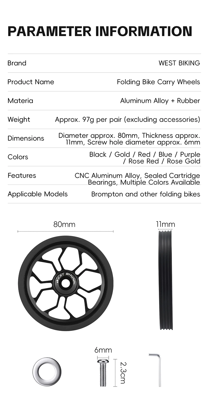 WEST BIKING CNC-Aluminium-Easy-Räder für Brompton-Faltrad-Rollen, abgedichtete Lager, tragbarer Gepäckwagen, Fahrradzubehör – Detail 3