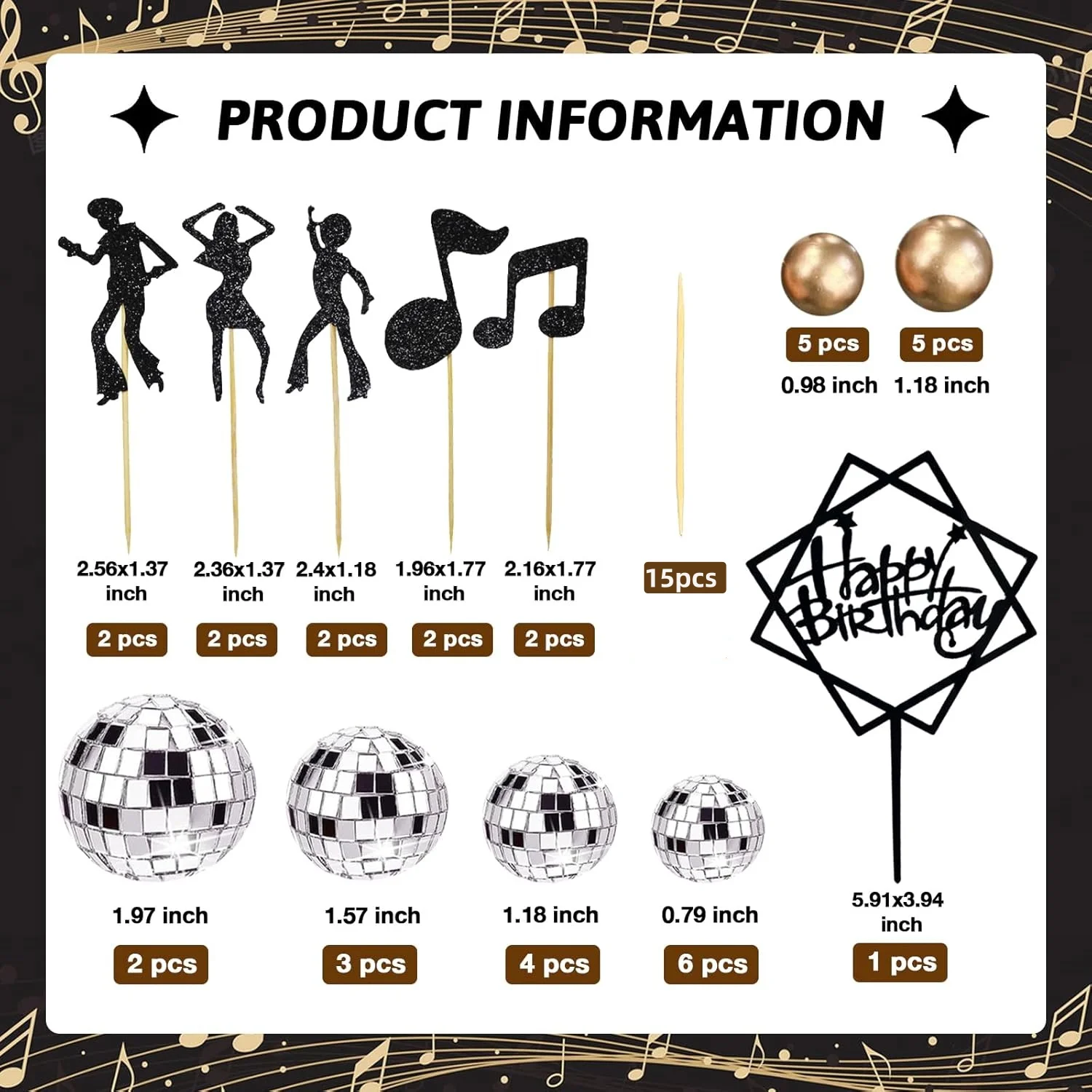 Disco Ball Music Dancing Themed Cake Cupcake Decorations with Mirror Balls for 70s 80s 90s Birthday Fever Wedding Party Supplies