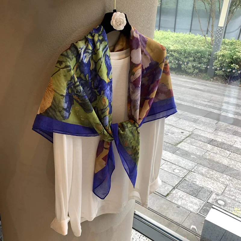 

Women's Scarf Square Bandana Female Shawl Hijab Wraps Turban Headscarf Neckerchief Foulards Femme Windproof Print