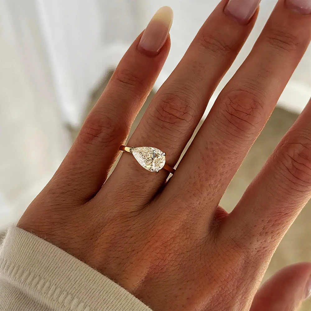 

BXINY East-West 1CT Pear Cut Moissanite Rings S925 Silver for Women Solitaire Waterdrop Diamond Wedding Bands Gifts Fine Jewelry