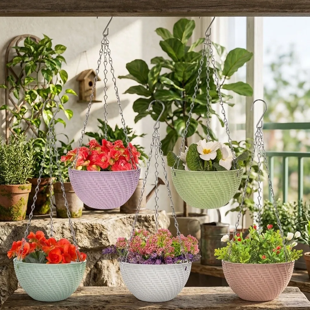 5 Unit Plastic Hanging Basket Kit with Integrated Chain Hooks for Apartment Balconies Dorm Rooms or Small-Scale Garden Projects view 3