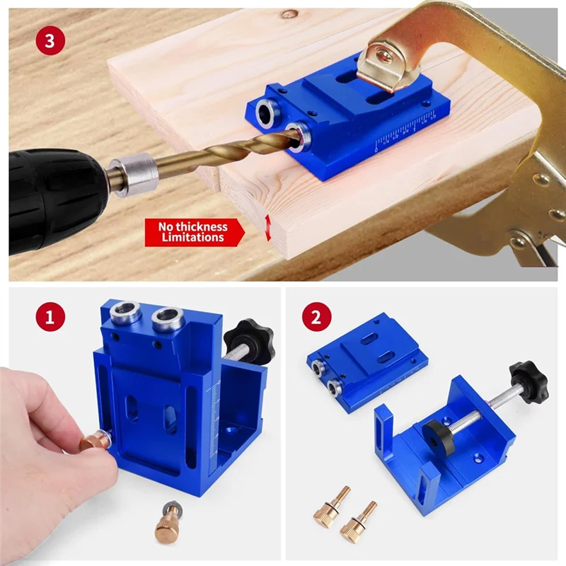 

ABSS-Pocket Hole Jig Kit For DIY Woodworking,Adjustable Woodworking Tool For 15° Angle Pocket Hole Drilling Guide Clamp Set