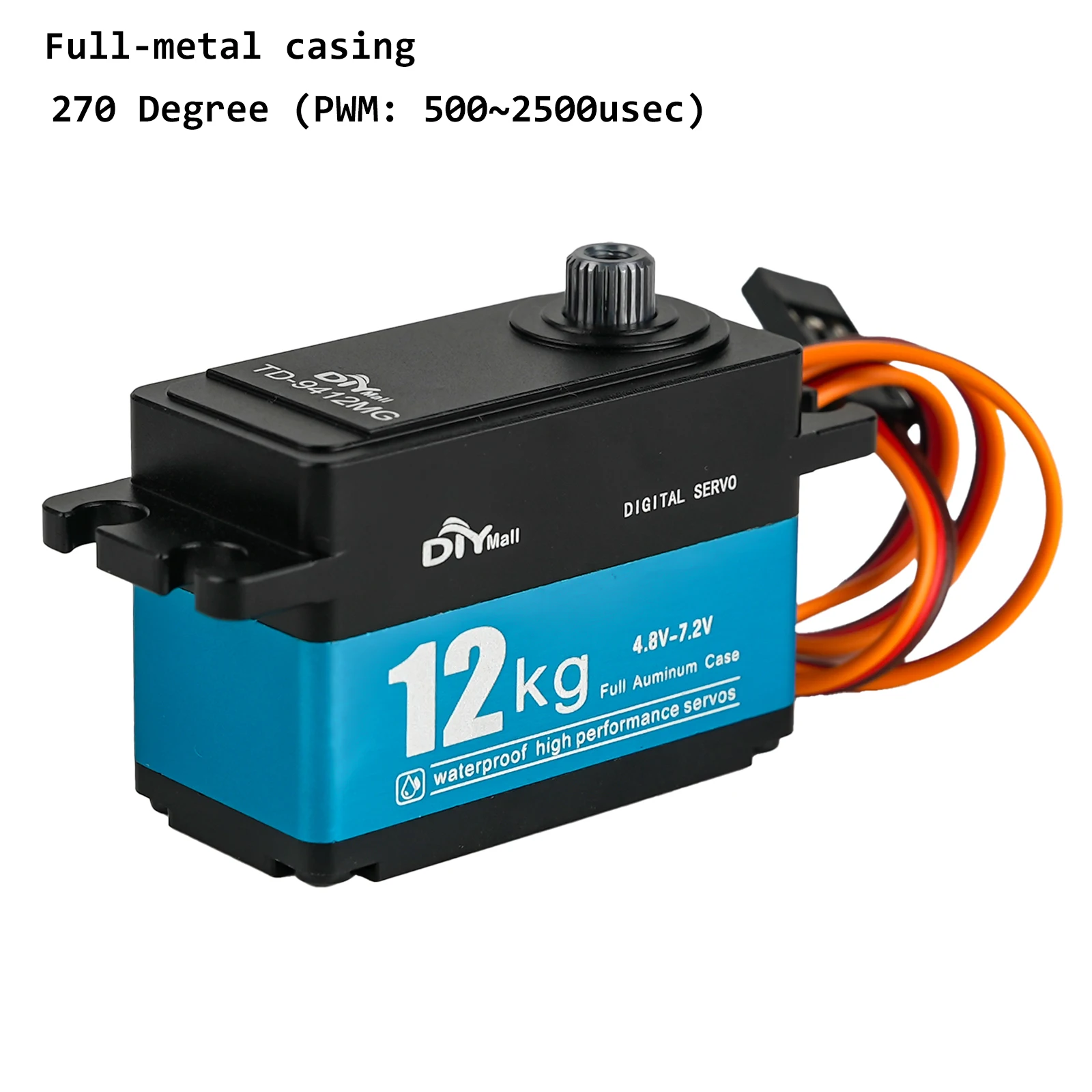 12KG Low Profile Digital Servo 7.2V Full Aluminum Shell Metal Gear 180/270/360 Degree Servo Motor for RC Car 1:8 1:10 Drift Cars