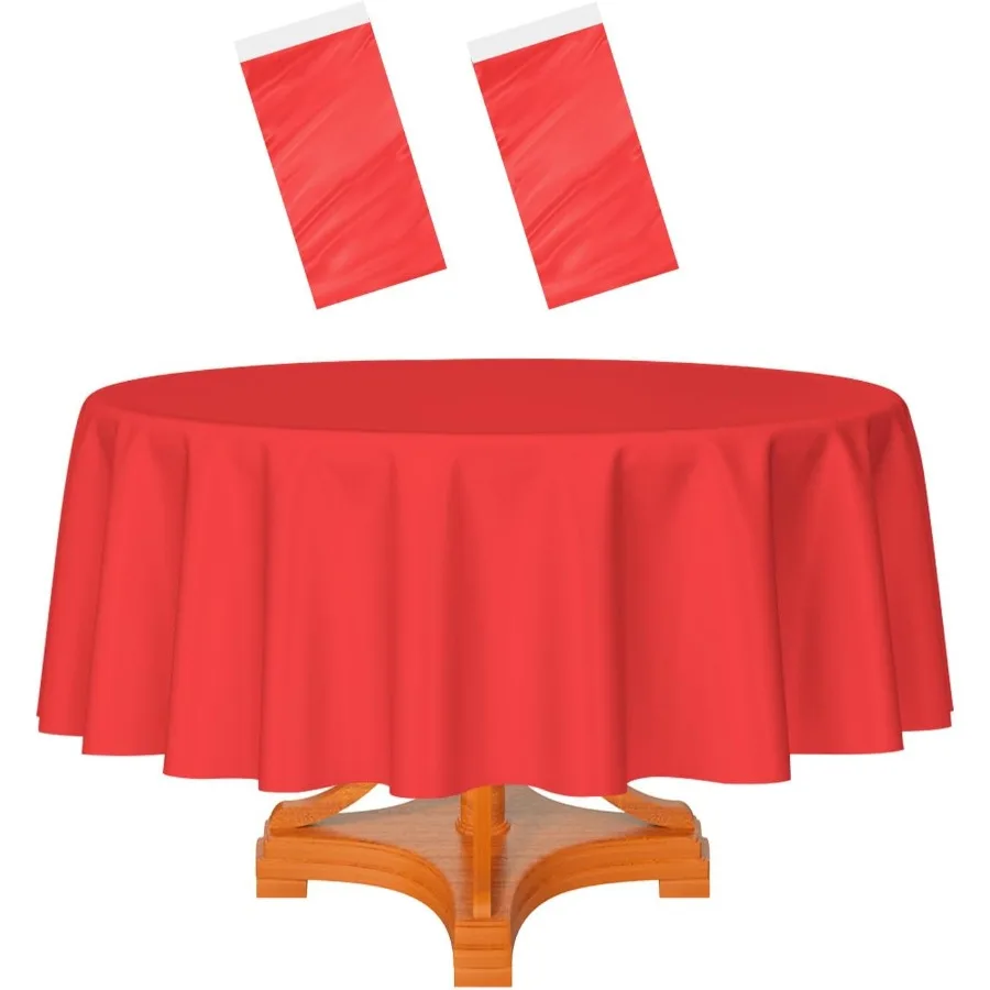 

2 Pack Red Tablecloth Round 84 Inch Round Plastic Table Cloth Waterproof Disposable Round Table Cover for Party Birthday Campin