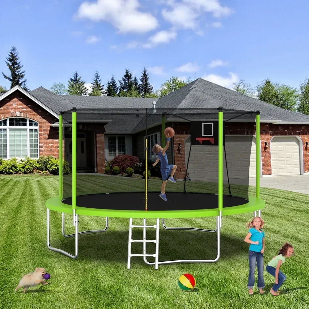 

Safety 14FT Trampoline for Kids Adults With Net Outdoor Recreational Galvanized Steel 5 Poles Family Use ASTM Certified