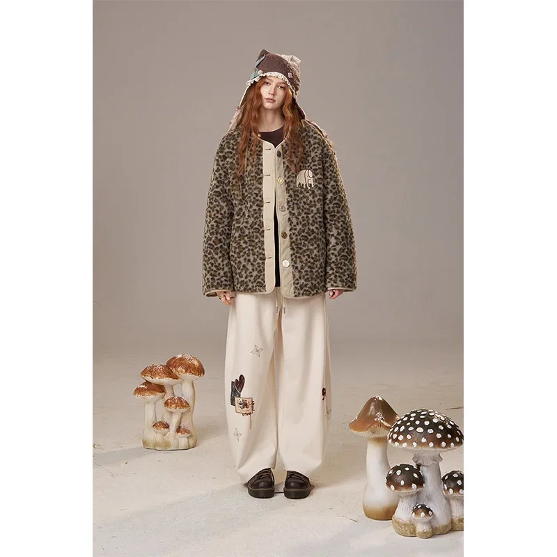 ELFSACK Y2K Animal Print Panel Faux Shearling Puffer Jacket For Woman